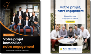 Comparaison de deux visuels générés par IA à partir du même prompt pour deux agences immobilières différentes